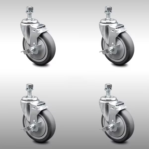 5 Inch SS Thermoplastic Rubber Swivel ½ Inch Threaded Stem Caster Set Brake SCC, Service Caster, Mfr#: SCC-SSTS20S514-TPRB-TLB-121315-4